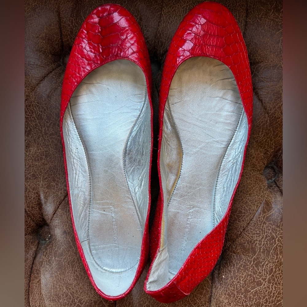 Banana Republic Red Snakeskin Textured Flats with Silver Metallic Interior